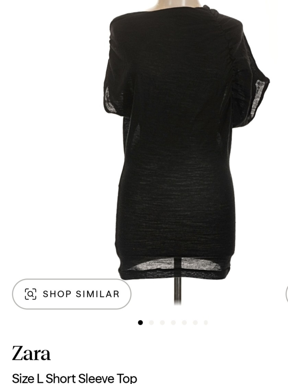Zara Black Short Sleeve Ruched Shoulder sheer Sweater Large